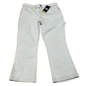 NWT Lee Flared Crop Mid Rise Jeans Lt Blue Size 12 Boho Chic Carpenter